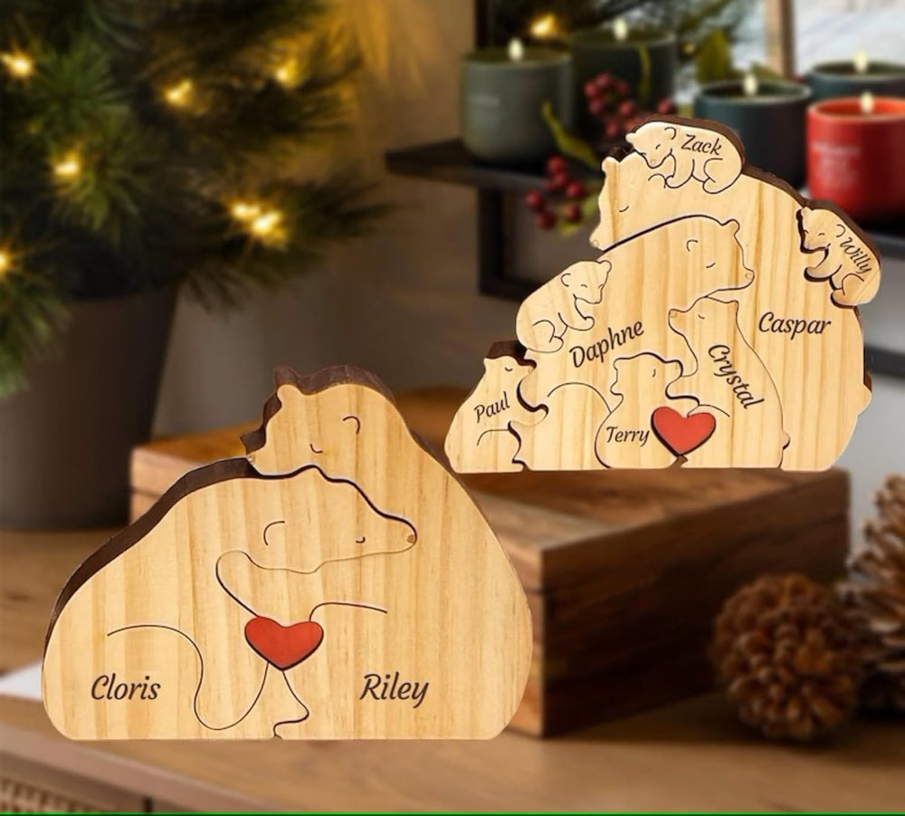 Spersonalizowana Puzzle Rodzinna – Drewniane Niedźwiadki z Imieniem (Prezent)