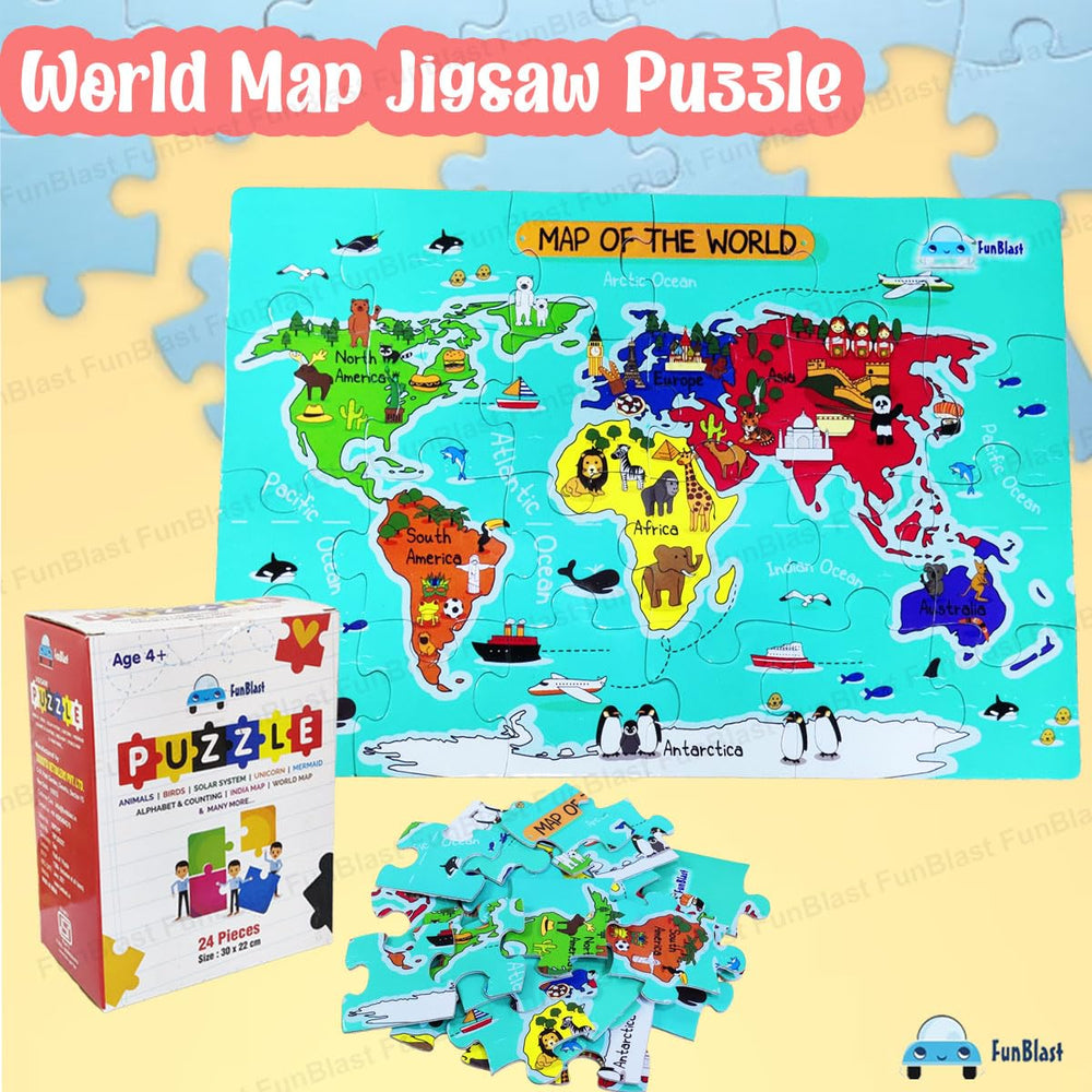 Drewniane Puzzle Mapa Świata – Edukacyjna Zabawka dla Dzieci 30 Elementów (3+ Lata)