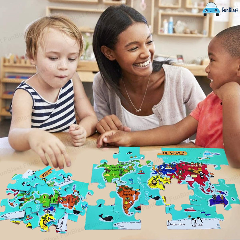 Drewniane Puzzle Mapa Świata – Edukacyjna Zabawka dla Dzieci 30 Elementów (3+ Lata)