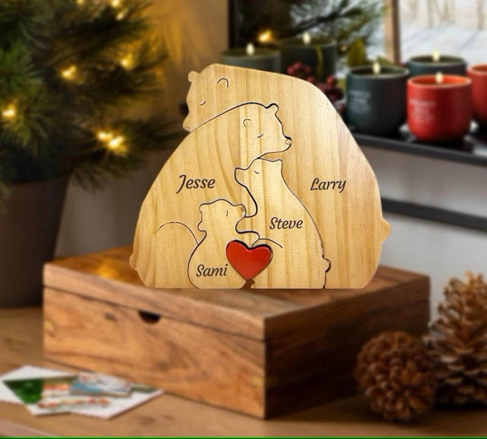 Spersonalizowana Puzzle Rodzinna – Drewniane Niedźwiadki z Imieniem (Prezent)