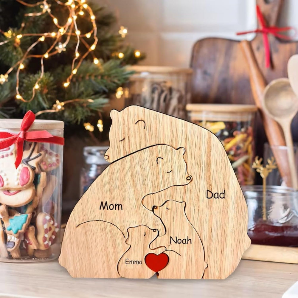 Spersonalizowana Puzzle Rodzinna – Drewniane Niedźwiadki z Imieniem (Prezent)
