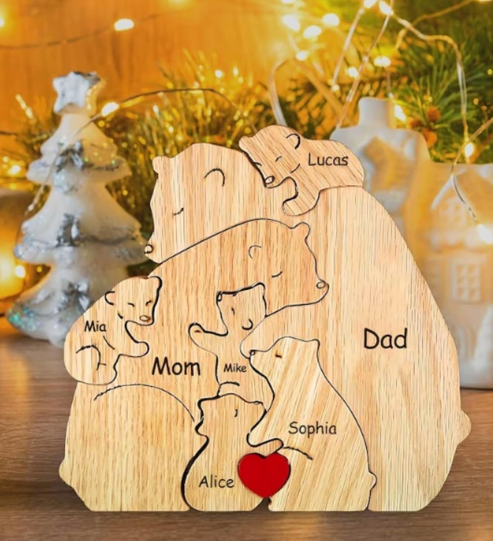 Spersonalizowana Puzzle Rodzinna – Drewniane Niedźwiadki z Imieniem (Prezent)