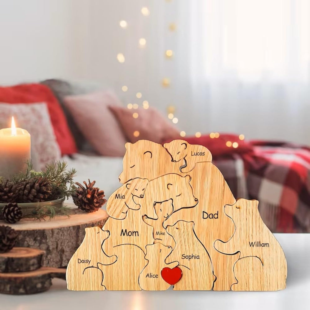 Spersonalizowana Puzzle Rodzinna – Drewniane Niedźwiadki z Imieniem (Prezent)