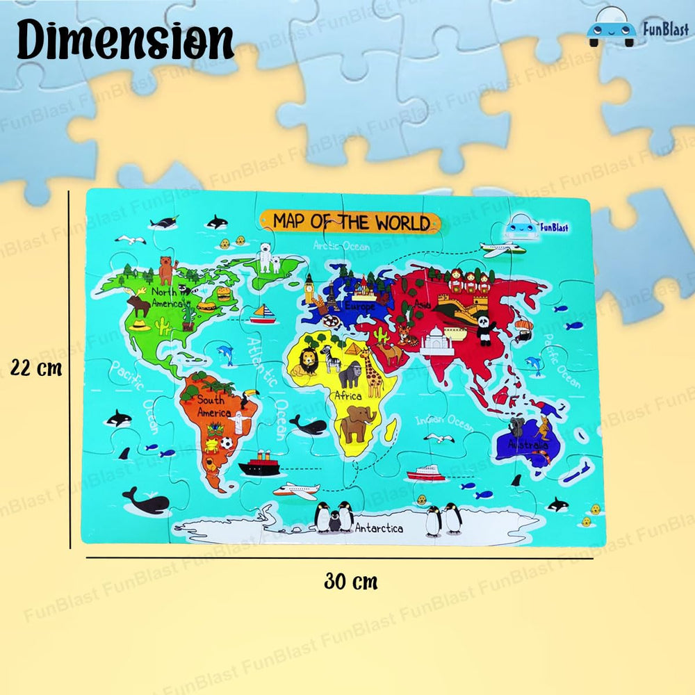 Drewniane Puzzle Mapa Świata – Edukacyjna Zabawka dla Dzieci 30 Elementów (3+ Lata)