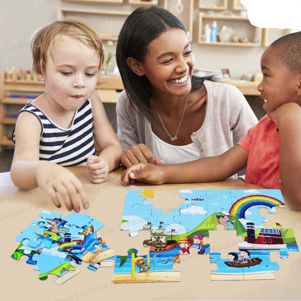 Zestaw 4 Puzzli dla Dzieci – 96 Elementów Edukacyjnych Puzzli ze Zwierzętami i Pojazdami