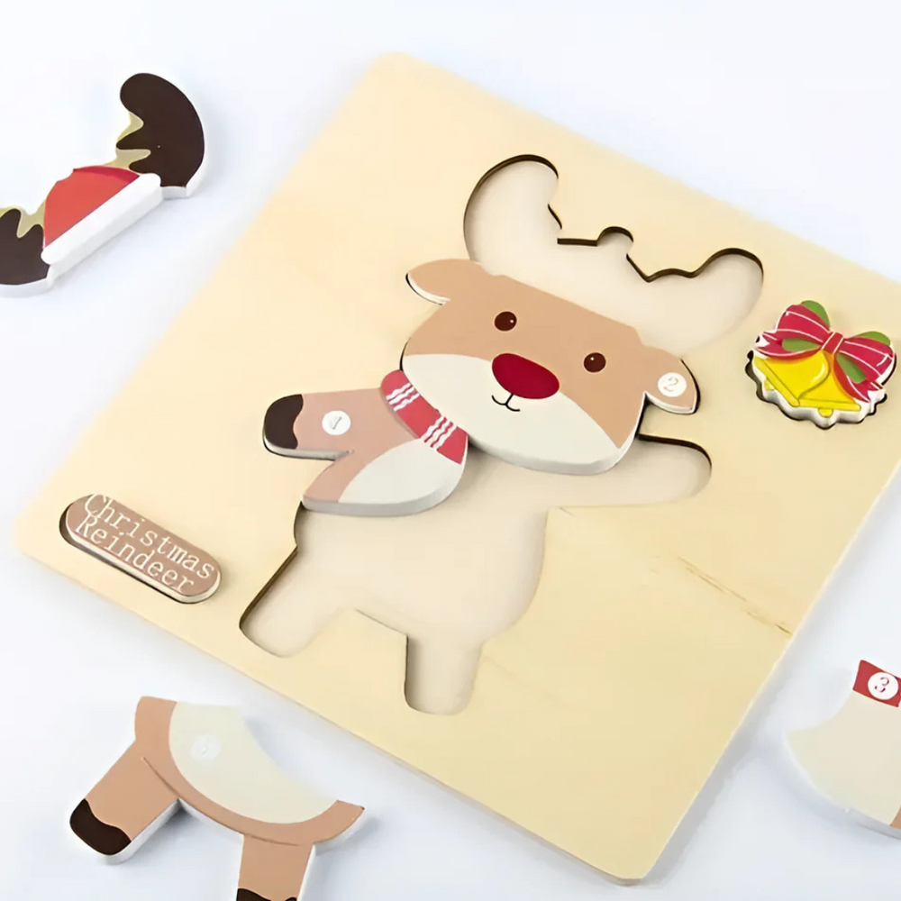 Christmas Puzzle Drewniane Puzzle Bożonarodzeniowe – Zabawka Edukacyjna dla Maluchów i Przedszkolaków