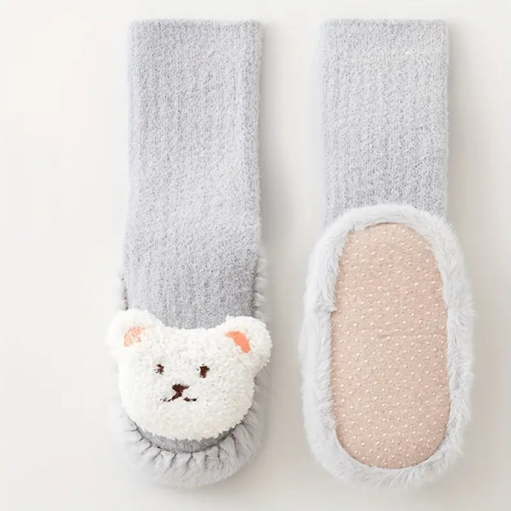 Beary Socks Skarpetki Dziecięce – Ciepłe Pluszowe Skarpetki z Misiem i Antypoślizgową Podeszwą
