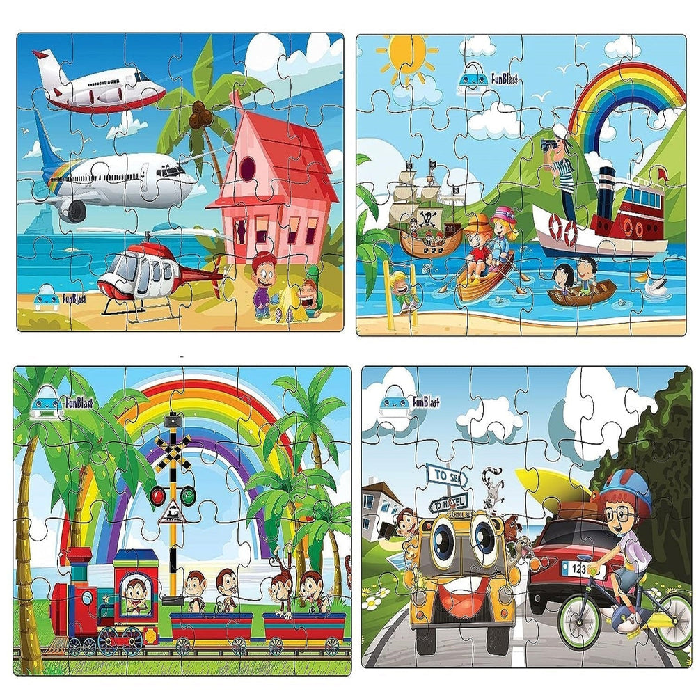 Zestaw 4 Puzzli dla Dzieci – 96 Elementów Edukacyjnych Puzzli ze Zwierzętami i Pojazdami