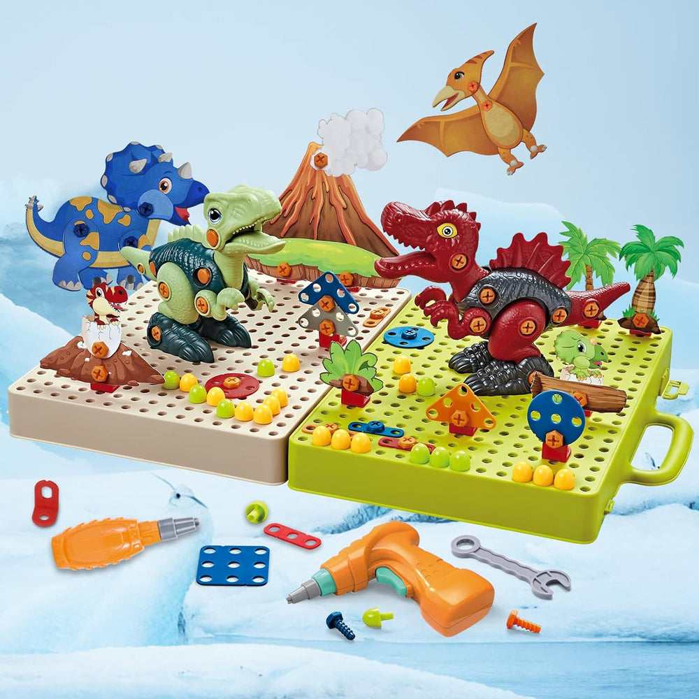 DinoBuilder Zestaw Zabawek Konstrukcyjnych – Kreatywna Zabawka Edukacyjna z Działającymi Narzędziami i Motywami Dinozaurów