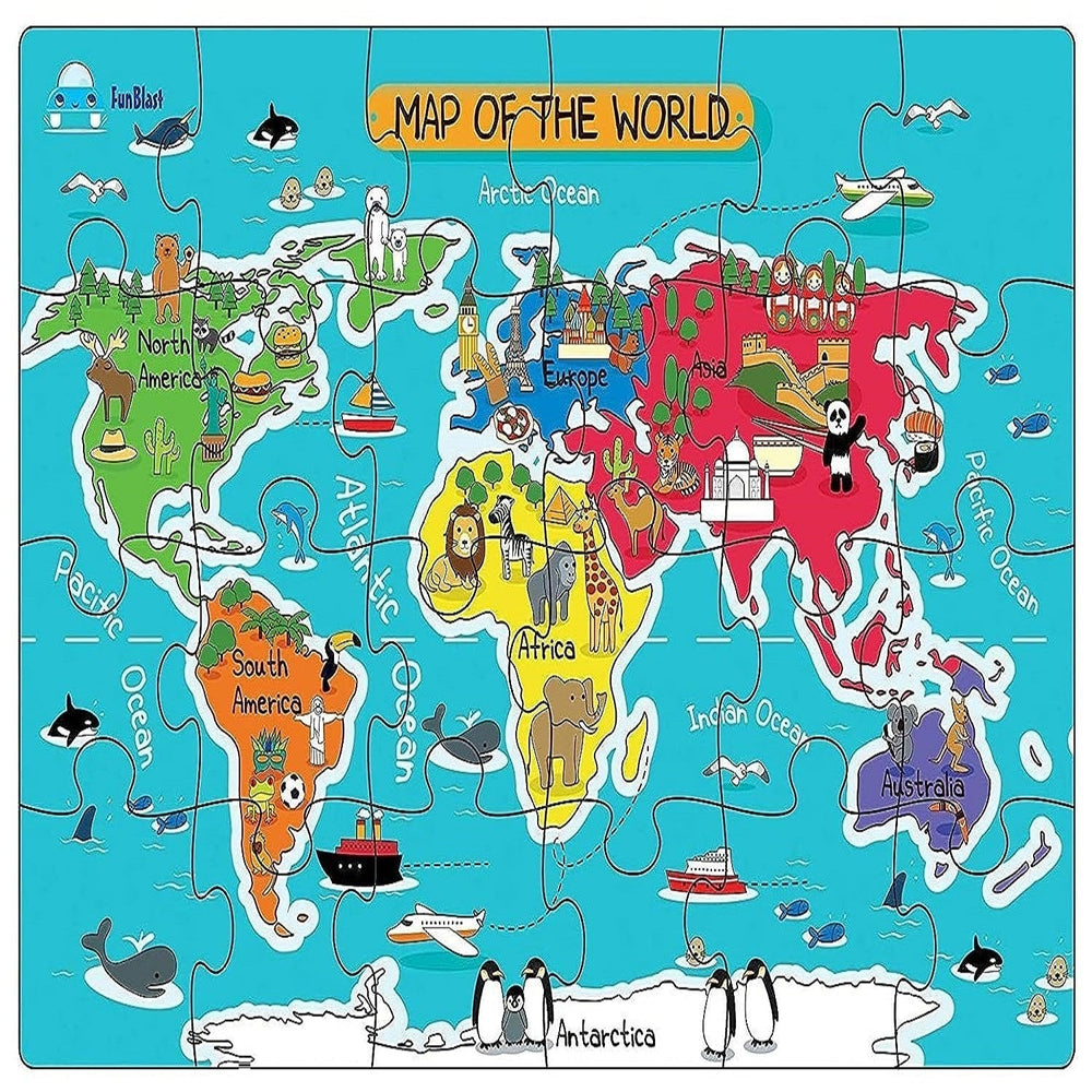 Drewniane Puzzle Mapa Świata – Edukacyjna Zabawka dla Dzieci 30 Elementów (3+ Lata)