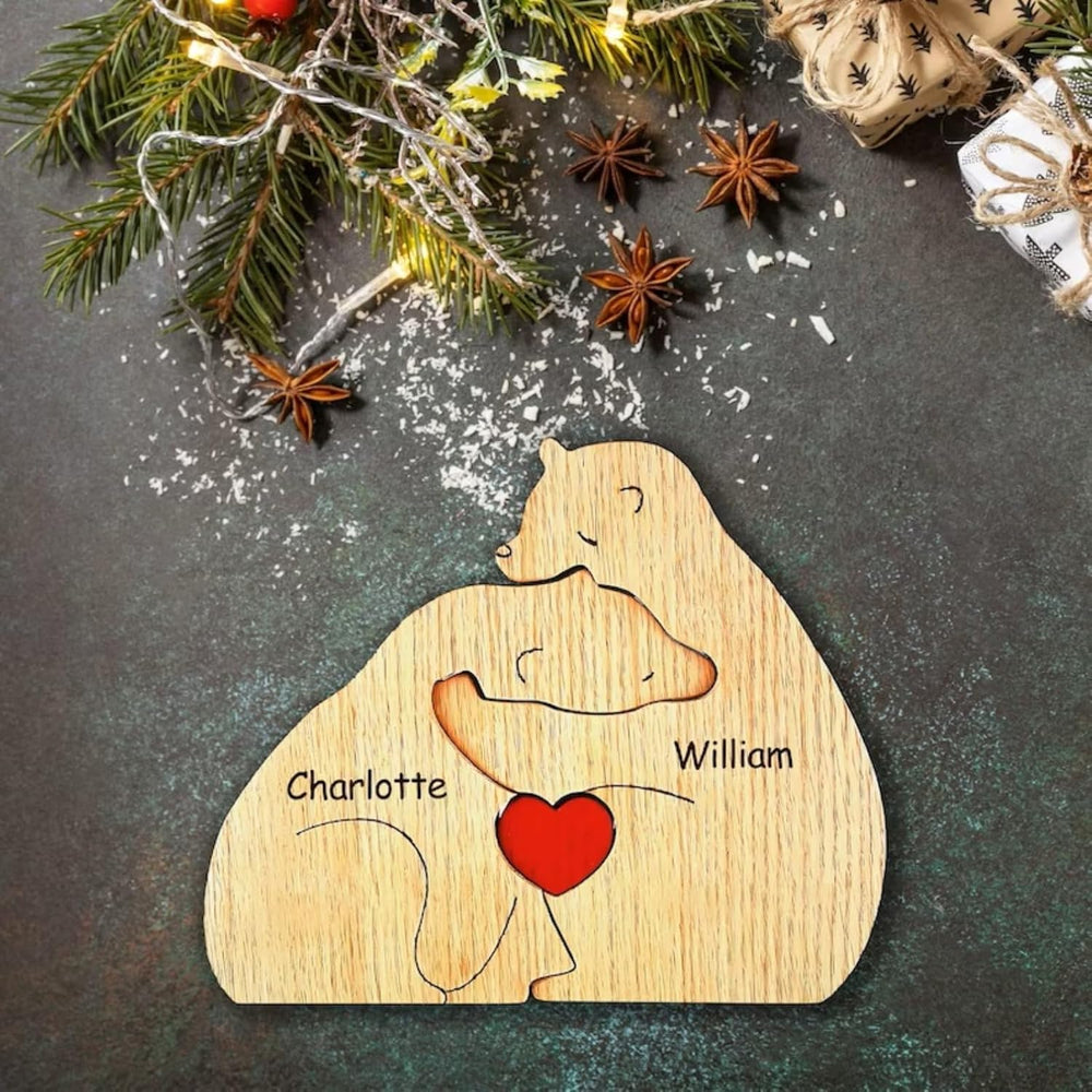 Spersonalizowana Puzzle Rodzinna – Drewniane Niedźwiadki z Imieniem (Prezent)