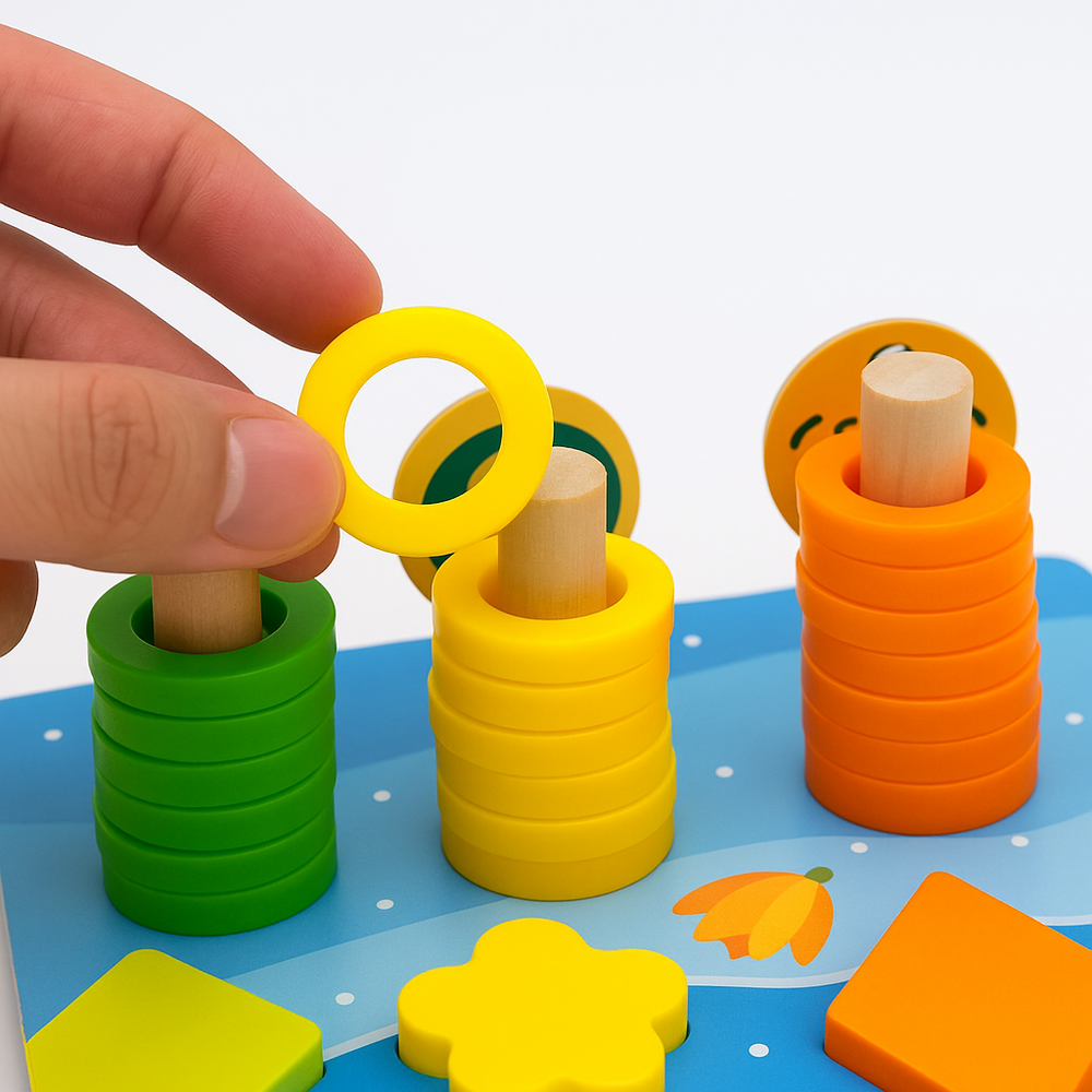 Montessori Drewniana Tablica Edukacyjna – Sensoryczna Zabawka Edukacyjna z Drewna Bukowego | Nauka Liczenia, Alfabetu i Łowienia Rybek dla Dzieci 2+