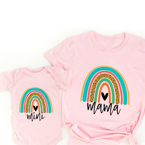 Zestaw Mama & Córka – Koszulka & Rampers | Nadruk Tęczy