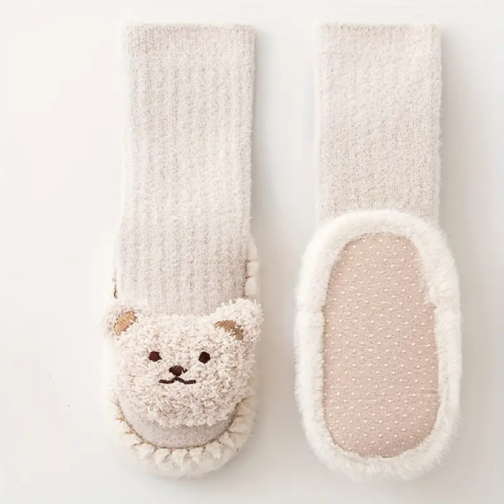 Beary Socks Skarpetki Dziecięce – Ciepłe Pluszowe Skarpetki z Misiem i Antypoślizgową Podeszwą