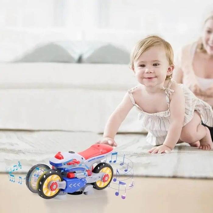 MotoFlash Elektryczny Motocykl z Lampkami LED i Muzyką – Zabawka Obrotowa 360° dla Dzieci