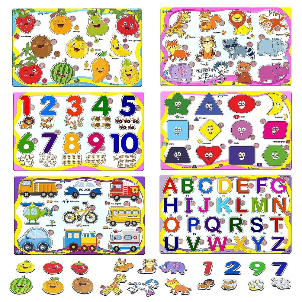 Drewniane Puzzle dla Dzieci – Edukacyjne Układanki (6w1, 3+)