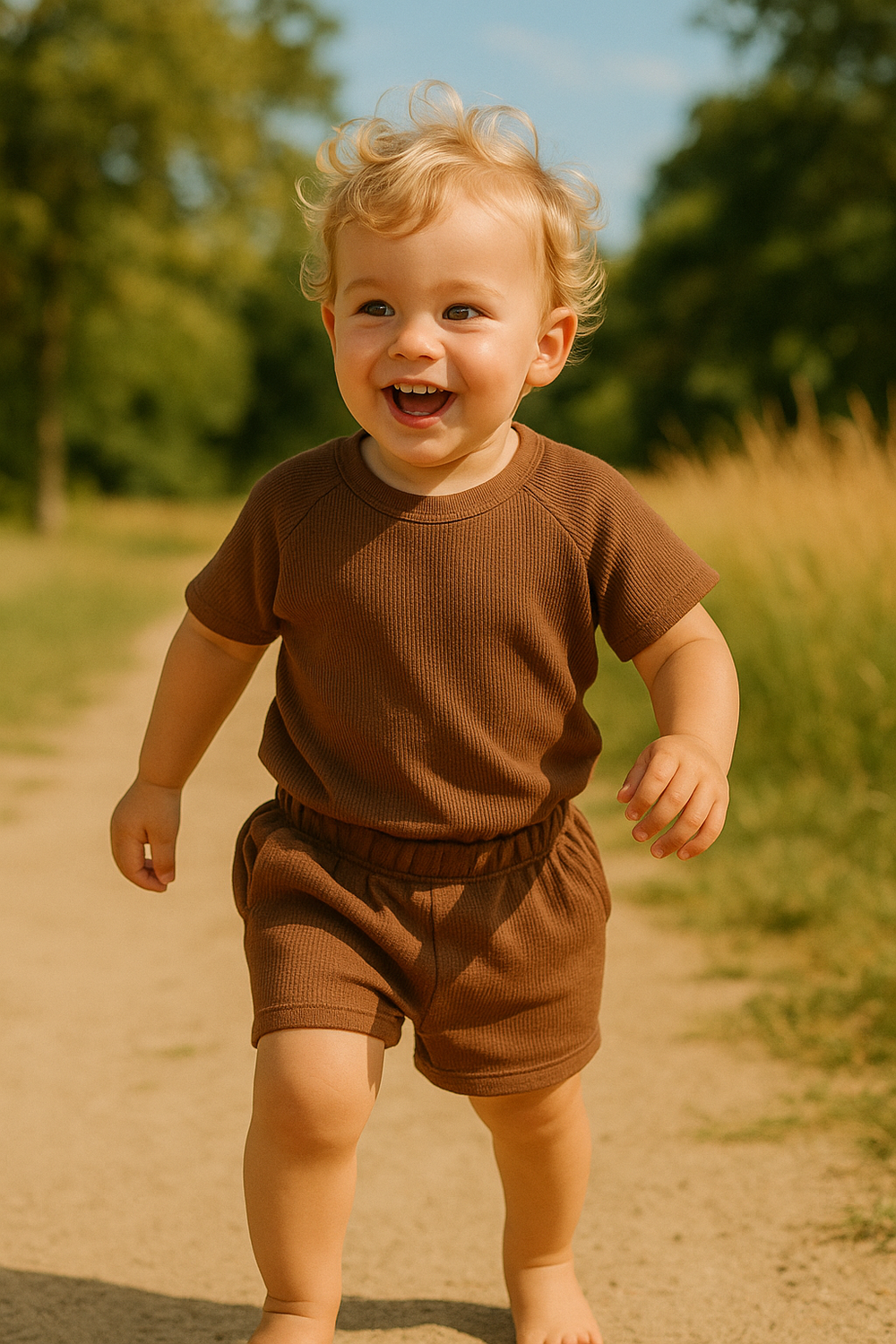 SunnySprout Ribbed Set – Oddychający Bawełniany Letni Komplet dla Aktywnych Niemowląt i Maluchów 0-9 L