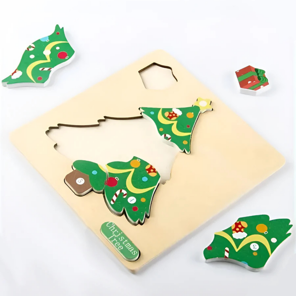 Christmas Puzzle Drewniane Puzzle Bożonarodzeniowe – Zabawka Edukacyjna dla Maluchów i Przedszkolaków