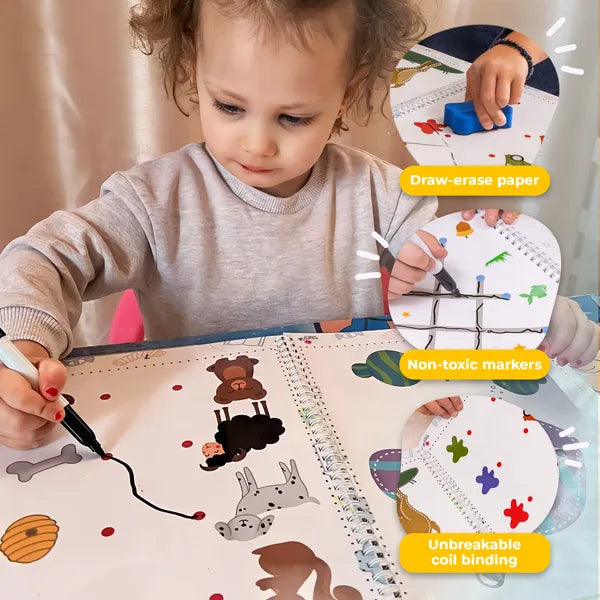 Zeszyt Ćwiczeń do Nauki Pisania dla Dzieci – Wielorazowy Workbook do Kreślenia Linii 3+