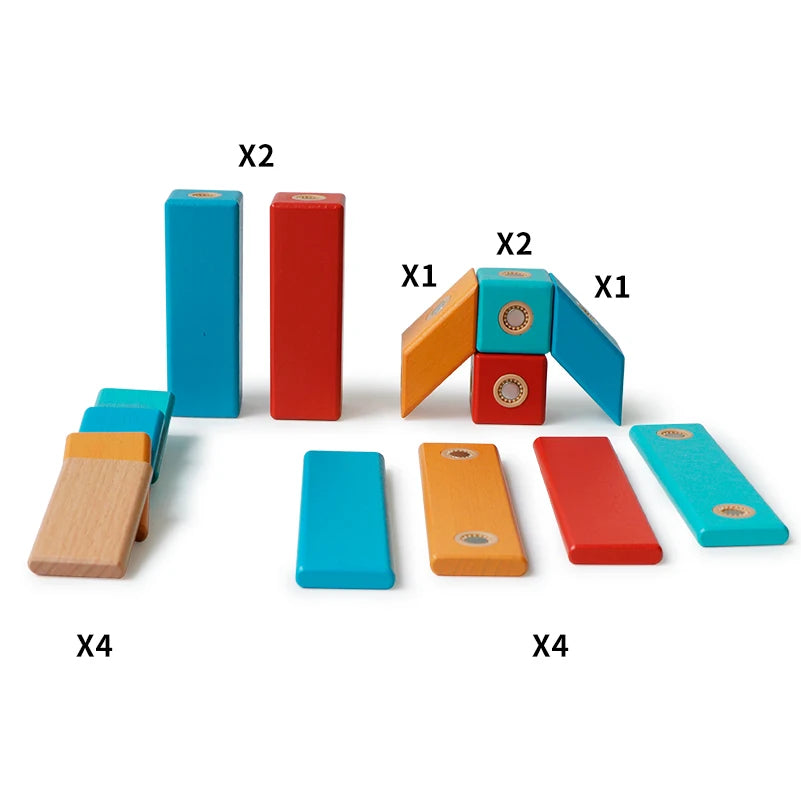 Magnetyczne Drewniane Klocki 14 Sztuk – Kreatywna i Edukacyjna Zabawka 3+