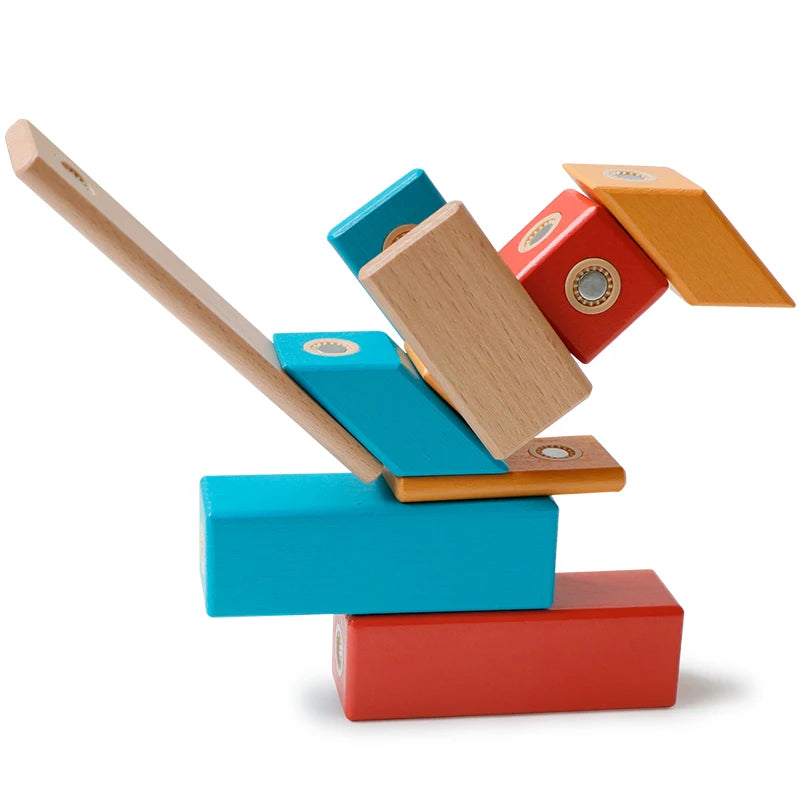 Magnetyczne Drewniane Klocki 14 Sztuk – Kreatywna i Edukacyjna Zabawka 3+