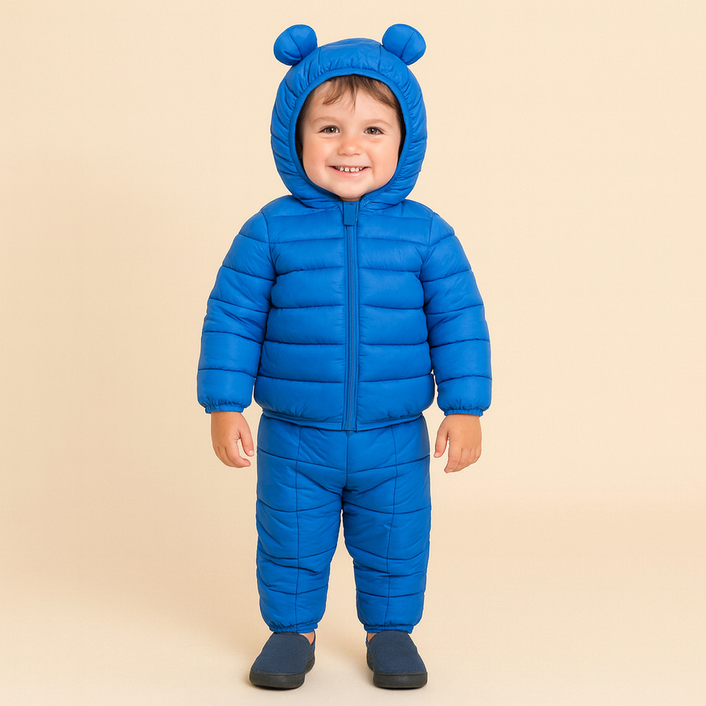 Dziecięca Puchowa Kurtka i Spodnie Unisex z Uszkami (2-częściowy Zestaw)