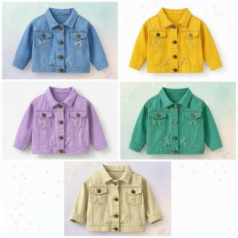 Dziecięca Kurtka Jeansowa Candy Color – Lekka Kurtka Denim | 6-12M-7L