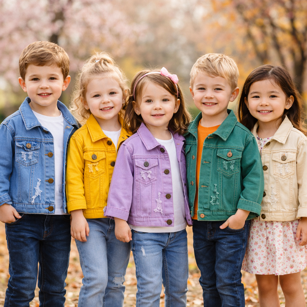 Dziecięca Kurtka Jeansowa Candy Color – Lekka Kurtka Denim | 6-12M-7L
