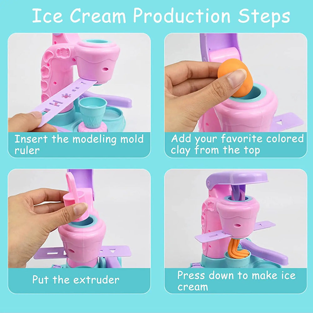 Zestaw do Zabawy Masą Plastyczną Lody dla Dzieci – Kreatywna Maszyna z Akcesoriami 3+