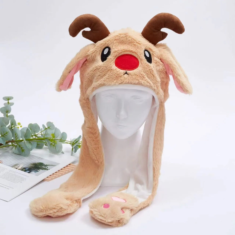 Interaktywna Czapka z Ruchomymi Uszami – Miękka Pluszowa Czapka Zimowa dla Dzieci i Dorosłych | Idealna na Cosplay, Imprezę i Prezent