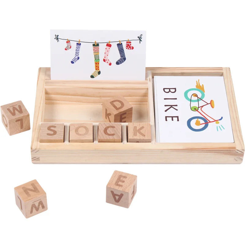 Montessori Drewniane Puzzle Językowe – Nauka Angielskiego z Edukacyjnymi Kartami Literowymi dla Dzieci (3+)