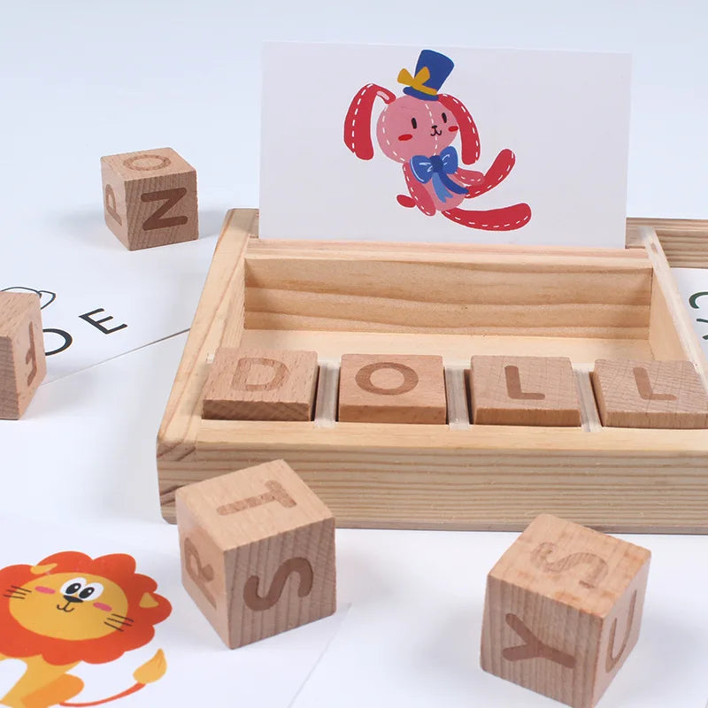 Montessori Drewniane Puzzle Językowe – Nauka Angielskiego z Edukacyjnymi Kartami Literowymi dla Dzieci (3+)