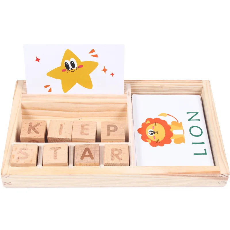 Montessori Drewniane Puzzle Językowe – Nauka Angielskiego z Edukacyjnymi Kartami Literowymi dla Dzieci (3+)
