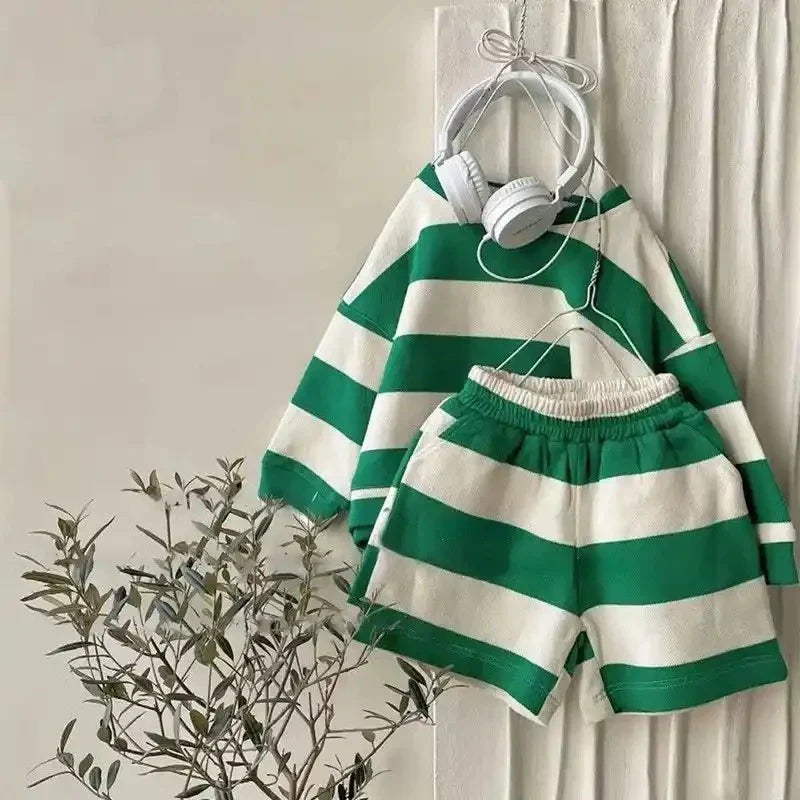 Krótki Dres z Paskami - MoreForMini Maluch, Przedszkolak, Dziewczynki, Zielony/Czarny Bawełna, Rozmiar 1-6 L