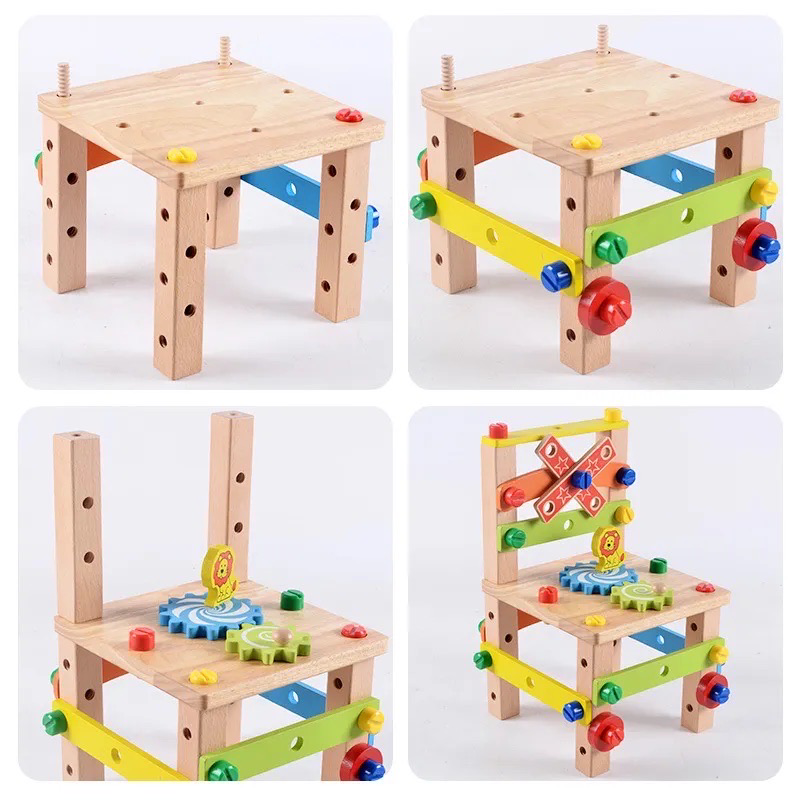 Montessori Drewniany Warsztat Dla Dzieci – Edukacyjna Zabawka Konstrukcyjna 3+