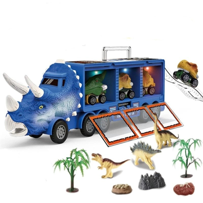 DinoHaul Ciężarówka Transportowa dla Dzieci – Interaktywny Zestaw do Zabawy ze Światłem, Dźwiękiem i Mini Dinozaurami