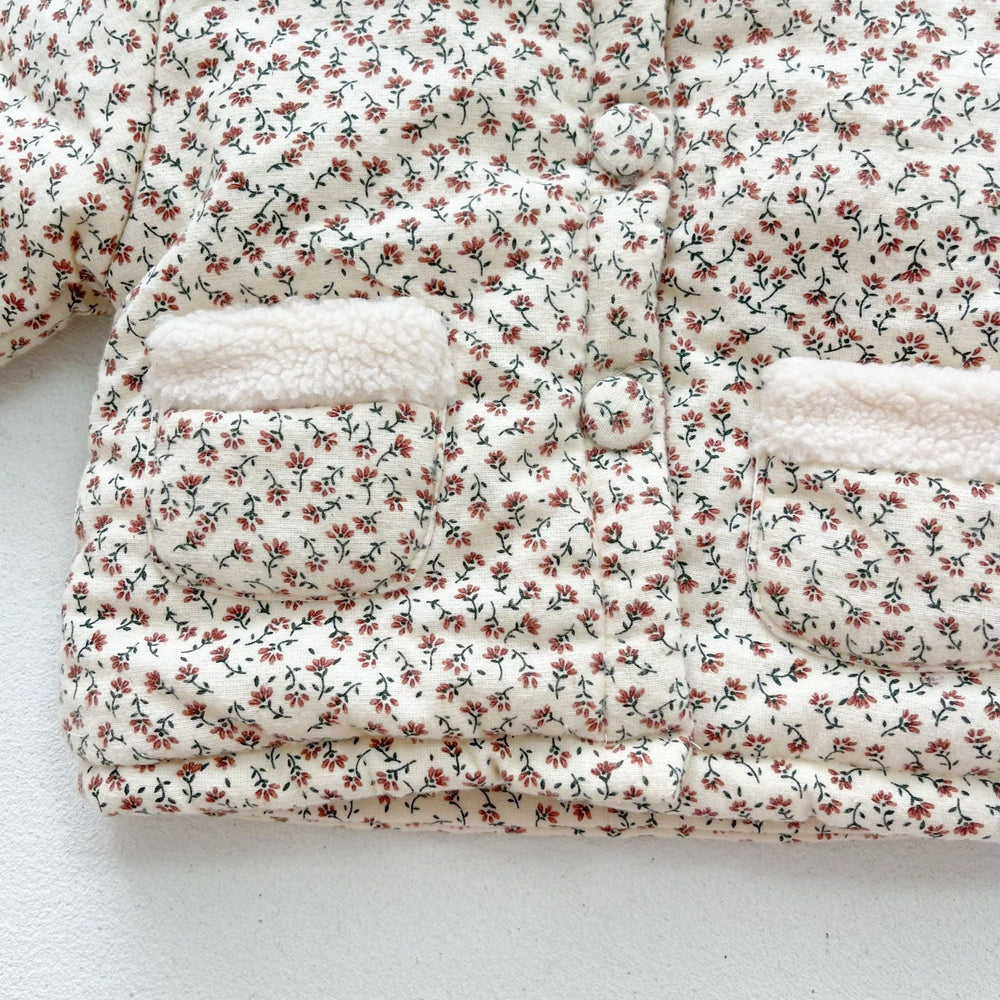 FloralFleece Dziewczęca Kurtka Zimowa z Koronkowym Kołnierzykiem | Ciepła Kurtka dla Niemowląt 6m–3L | Kwiecista Pluszowa Kurtka dla Dziewczynek