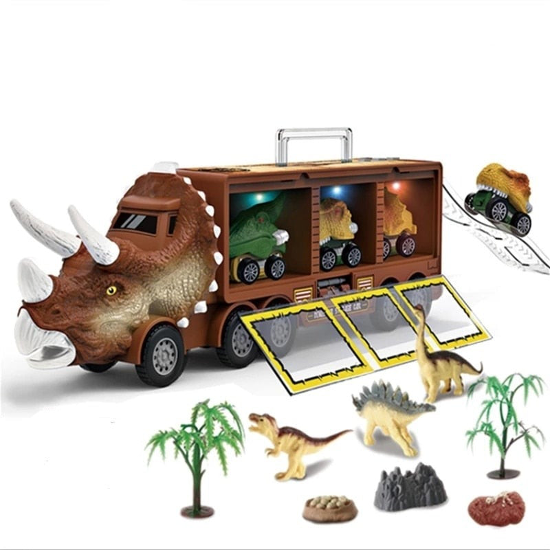 DinoHaul Ciężarówka Transportowa dla Dzieci – Interaktywny Zestaw do Zabawy ze Światłem, Dźwiękiem i Mini Dinozaurami