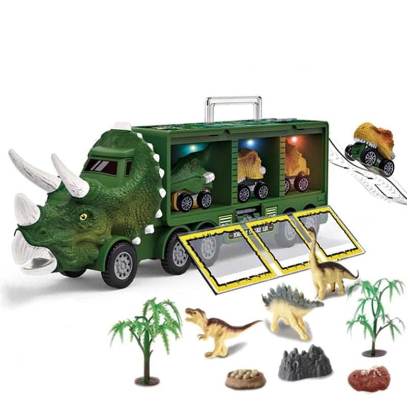 DinoHaul Ciężarówka Transportowa dla Dzieci – Interaktywny Zestaw do Zabawy ze Światłem, Dźwiękiem i Mini Dinozaurami