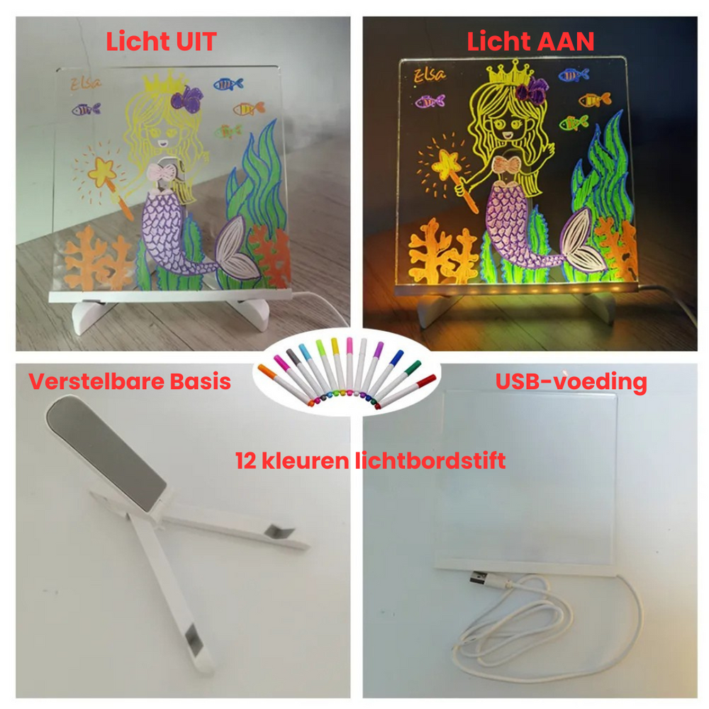 GlowyBoard LED Tablica do Rysowania – Magiczna Świecąca Zabawka Rysunkowa dla Dzieci | Ładowalna, Wielokrotnego Użytku i z Pisakami w Zestawie
