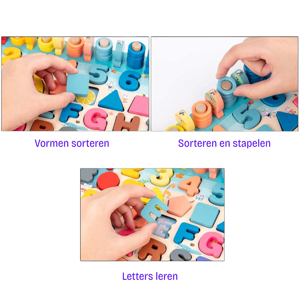 Montessori Drewniana Tablica Edukacyjna – Sensoryczna Zabawka Edukacyjna z Drewna Bukowego | Nauka Liczenia, Alfabetu i Łowienia Rybek dla Dzieci 2+