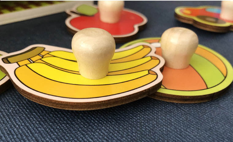 FruitWise Drewniane Puzzle z Uchwytami dla Maluchów – Edukacyjne Puzzle Owocowe do Rozwoju Motoryki i Nauki przez Zabawę