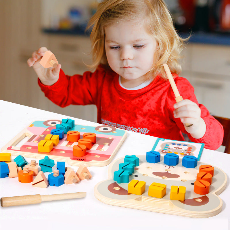 Drewniana Zabawka Montessori ze Śrubkami dla Małych Dzieci – Edukacyjna Gra Rozwijająca Motorykę