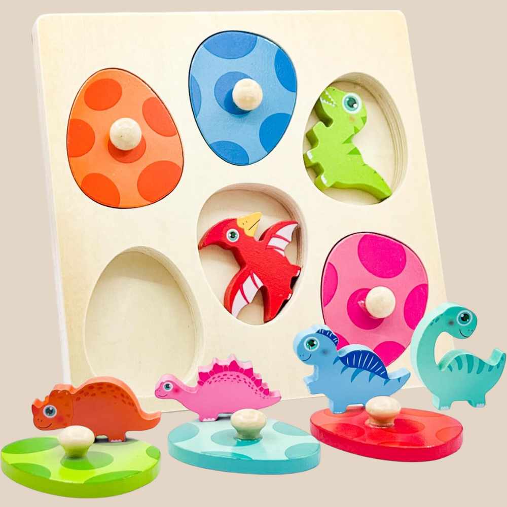 Drewniane Puzzle – Dino Discovery, Zabawka Edukacyjna dla Maluchów, Rozwój Motoryki Małej, Kolorowe i Trwałe, +2 Lata