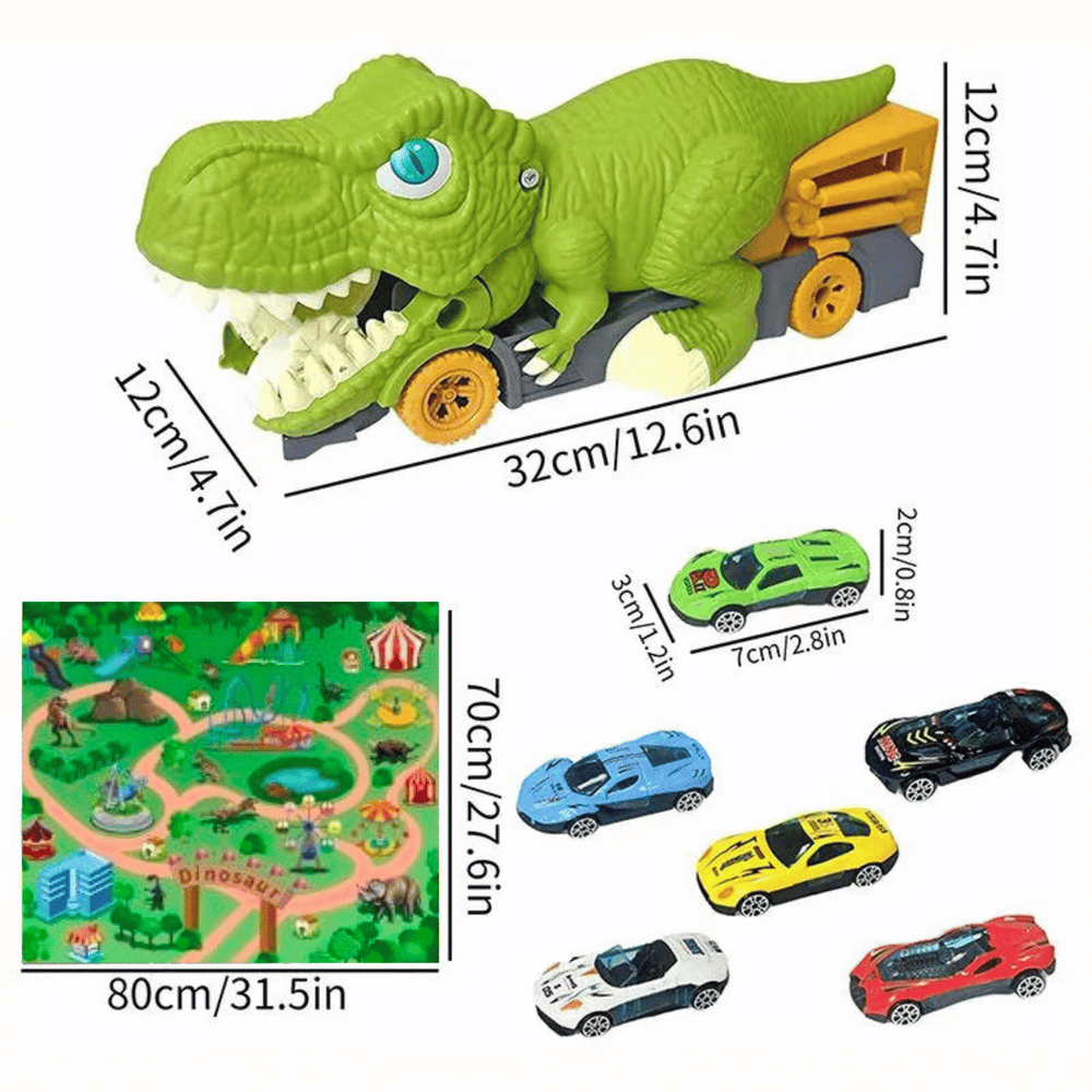 DinoRacer Zestaw Przygodowy – Interaktywna Zabawka z Dinozaurami i Mini Autami dla Dzieci 3+ – Kreatywna, Edukacyjna i Trwała