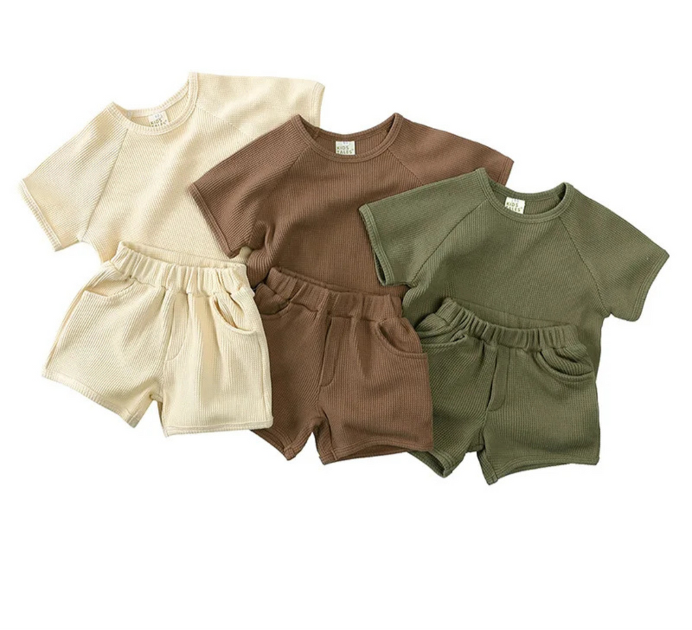 SunnySprout Ribbed Set – Oddychający Bawełniany Letni Komplet dla Aktywnych Niemowląt i Maluchów 0-9 L