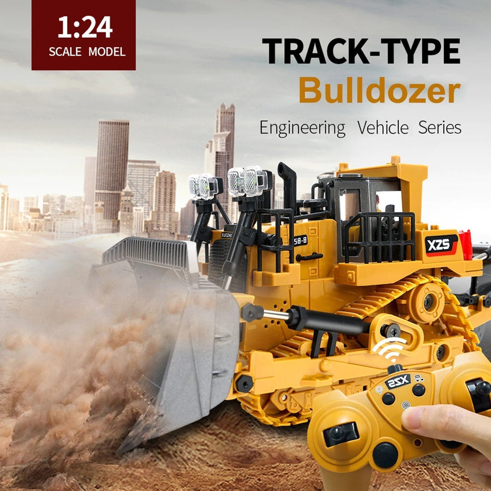 Buldożer RC 1:24 dla Dzieci – z LED, Metalową Łyżką i Sterowaniem 2.4GHz
