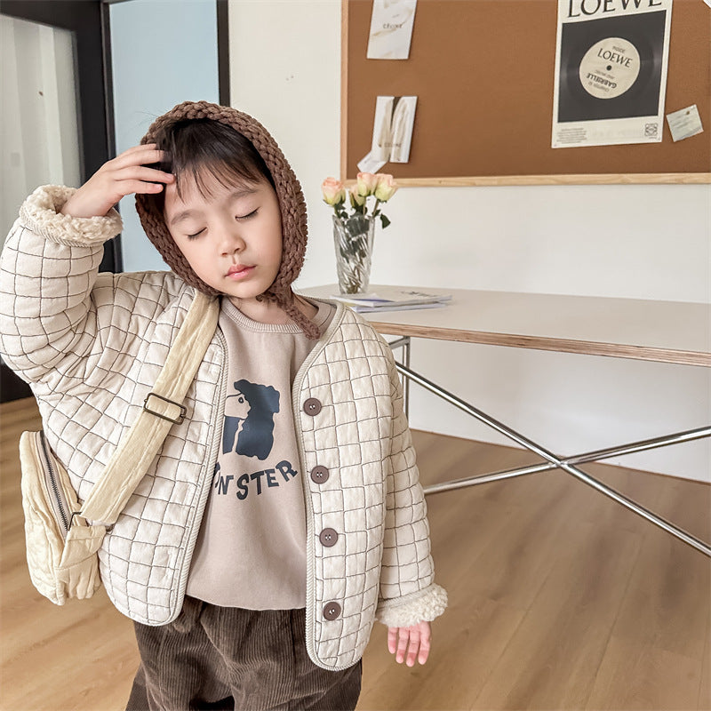 TeddySoft Pikowana Kurtka Dziecięca Unisex | Kurtka Zimowa 1–6 Lat | Ciepła Bawełniana Kurtka z Zapięciem na Guziki i Wzorem w Kratkę
