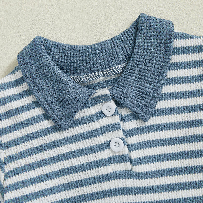 TeddyStripe Letni Komplet dla Niemowląt i Maluchów | Polo i Szorty | Oddychająca Bawełna | 6M-4L | Brązowy lub Niebieski w Paski