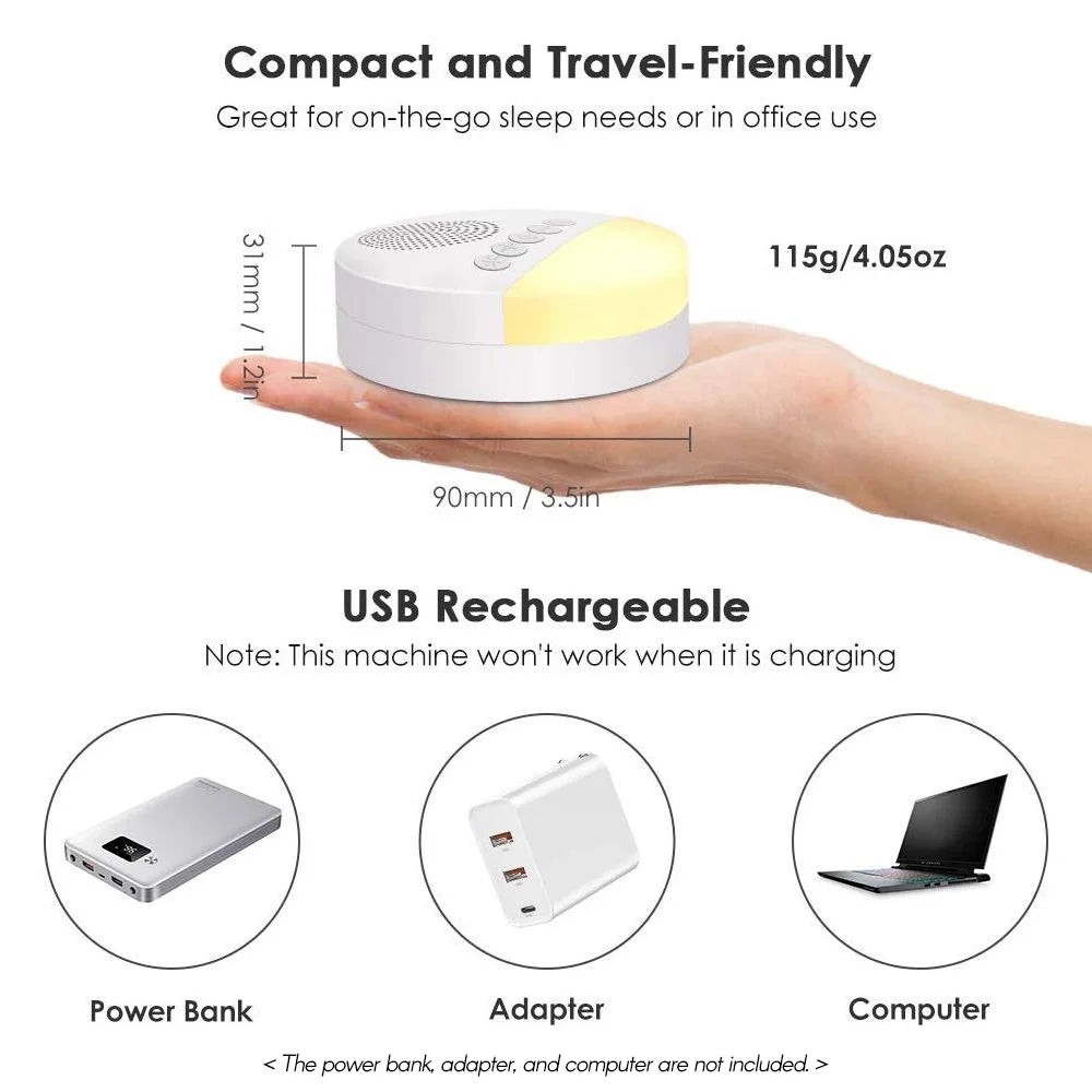 Maszynka White Noise dla Dzieci – USB Urządzenie do Snu z Lampką Nocną i Timerem